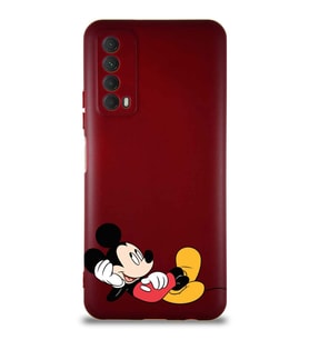 Huawei Y7A Soft Premier Kapak Mickey Mouse-F Tasarımlı Silikon Kılıf - Mürdüm (Şeffaf)