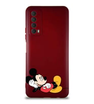 Huawei Y7A Soft Premier Kapak Mickey Mouse-F Tasarımlı Silikon Kılıf - Mürdüm (Şeffaf)