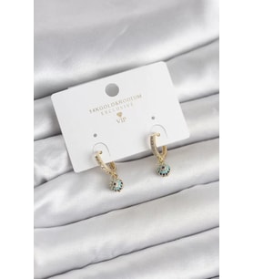 Minimal Nazarlı Model Gold Renk Zirkon Taşlı Kadın Küpe - TJ-BKP11642