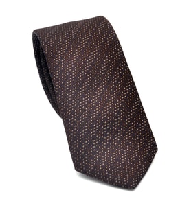 Bej Kırcıl Desenli Kahverengi Dokuma Kumaş Mendilli Slim Fit Kravat // SDK-2504-4