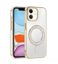 Apple iPhone 12 Uyumlu Kılıf Pırlanta Taş Tasarımlı M-safe Şarj Özellikli Zore Karetta Silikon Kapak (Gold)