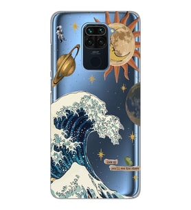 Xiaomi Redmi Note 9 Uyumlu Güneş ve Dalga Desenli Şeffaf Telefon Kılıfı