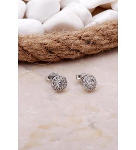 Elmas Montürlü 7 Mm Rodyumlu Gümüş Küpe 5798 (Rose)