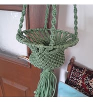 El Örme Makrome Saksılık (Sarı-Yeşil-Kahverengi-Beyaz)