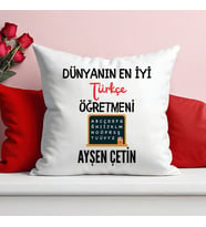 Dünyanın En İyi Türkçe Öğretmeni Baskılı Elyaf Dolgulu Saten Hediye Yastık