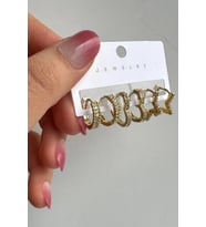 6'lı Yıldız&Kalp&Oval Halka Tasarım Gold Kadın Çelik Küpe