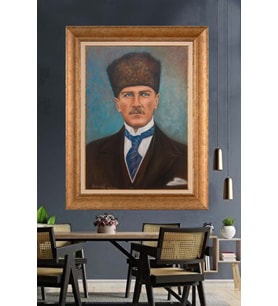 Altın Varaklı Çerçeveli Paspartulu Atatürk Tablo TR1276 (Gold)