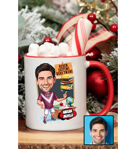Erkek Beden Eğitimi Öğretmenine Hediye Karikatürlü Kırmızı Kupa Bardak