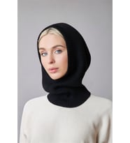 Balaclava Kadın Triko Kar Maskesi Bere Boyunluk Siyah