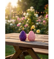 ÇİÇEK YUMURTA 2'Lİ HEDİYELİK DEKORATİF HOŞ KOKULU PARAFİN WAX MUM (MOR + PEMBE RENKLİ)
