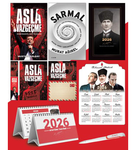 Asla Vazgeçme - Ayraç - Kartpostal - Poster - Sarmal -  2026 Ajanda Kalpaklı - Ata Ahşap Duvar Takvimi - Masa Takvimi