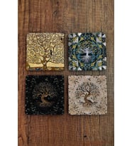 Doğal Taş Bardak Altlığı Uv Baskılı 4'lü Set Hayat Ağacı 10x10cm - Stone Coasters