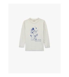 Koton Baskılı Bisiklet Yaka Gri Erkek Çocuk Uzun Kollu T-shirt 6WKB10389TK
