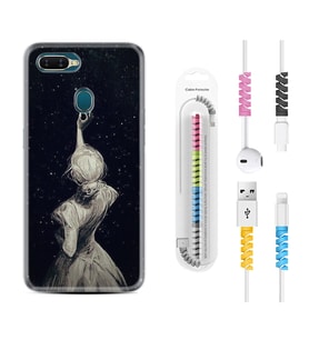 Oppo A5S A15 A16 A54 A55 A73 A74 Kılıf Kablo Koruma Spiral Silikon Star Woman 1332