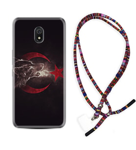 Xiaomi Redmi 8A 8 Pro 9C 9T 10C 11T Pro Kılıf Boyun Asklı Rasta Silikon Kurt ve Ay Yıldız 1403