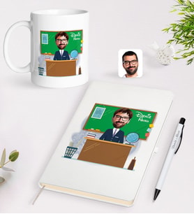 BK Gift Kişiye Özel Coğrafya Öğretmeni Karikatürlü Beyaz Defter Kalem Kupa Seti - 2
