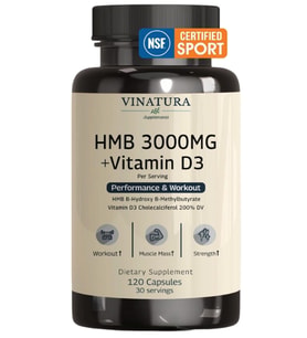 VINATURA HMB 3000mg and Vitamin D3 Muscle Growth Recovery - Vitamin D3 (1600 IU) - 120 Capsules.Usa Menşei.