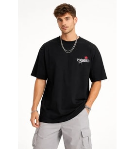 pilelistore- Erkek Bisiklet Yaka Baskılı  Kısa Kollu Tişört Streetwear Günlük Basic Pamuklu T-shirt (Siyah)