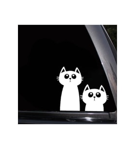 Sevimli Kediler Su Geçirmez Çıkarılabilir Oto Sticker 2 Parça Beyaz 19*16 Cm