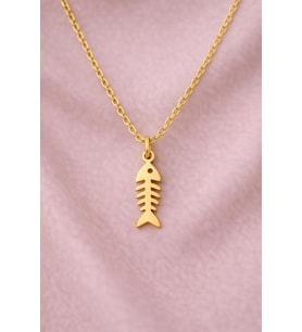 Kişiye Özel Minimal Balık Kılçığı Tasarımlı Kolye 925K Gümüş (Gold)
