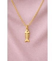 Kişiye Özel Minimal Balık Kılçığı Tasarımlı Kolye 925K Gümüş (Gold)