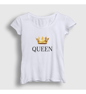 Presmono Kadın Beyaz Queen Kraliçe T-Shirt 386123tt (Beyaz)