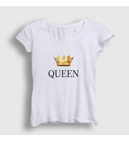 Presmono Kadın Beyaz Queen Kraliçe T-Shirt 386123tt (Beyaz)
