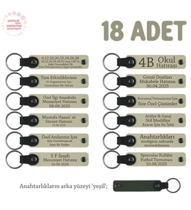 Sütlü Kahve & Yeşil, Öğrencilerin Birlikte Paylaşabileceği, 18'li Anahtarlık Set, İsme Özel Hatıra