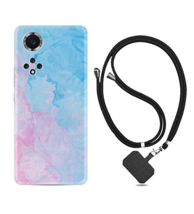 Huawei Nova Y70 Y90 Nova 9 SE  Kılıf Boyun Askılı Silikon Pink Blue Abstract 1385