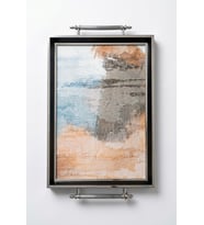 Kulplu Lüks Cam Sunum Tepsisi SİYAH GÜMÜŞ TEPSİ 50X31X4 CM