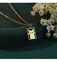 Sevimli Kedi Kolye 925K Gümüş Sevgiliye Hediye (Gold)