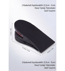 Boy Uzatıcı Ayakkabı Tabanlığı - 5 cm'ye Kadar 2 Kademeli Ayarlanabilir Hava Yastıklı Silikon Ortopedik Topuk Yükseltici - Darbe Emici Esnek Unisex Boy Uzatan Tabanlık