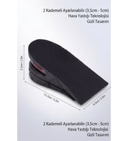 Boy Uzatıcı Ayakkabı Tabanlığı - 5 cm'ye Kadar 2 Kademeli Ayarlanabilir Hava Yastıklı Silikon Ortopedik Topuk Yükseltici - Darbe Emici Esnek Unisex Boy Uzatan Tabanlık