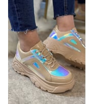 Günlük Kadın Spor Ayakkabı Yüksek Taban 6 Cm Sneaker 001 (Nude)