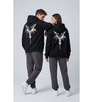 Nevermind Unisex Oversize Hoodie Grafik Sembol Baskılı (Siyah)