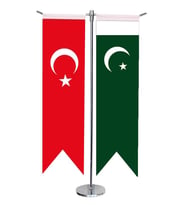 Masa Üstü Kırlangıç Pakistan + Türk Bayrağı + Krom T Direk Masa Bayrak Seti