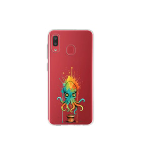 Samsung Galaxy A20 ile uyumlu Splash ahtapot tasarımlı şeffaf silikon kılıf
