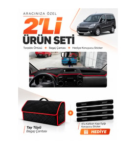 e-biz PEUGEOT PARTNER EKRANLI KAPAKSIZ (2010-2014) Torpido + Tay Tüyü Çanta - Siyah-Kırmızı - PE025