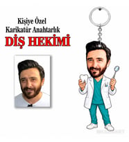 Fotoğraftan Kişiye Özel Kişiye Diş Hekimi Anahtarlık Karikatürlü 8 cm MDF Anahtarlık - Diş Hekimine Hediye Diş Doktoru Hediyesi