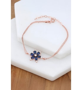 Lacivert Zirkon Taşlı Rose Gümüş Lotus Bayan Bileklik