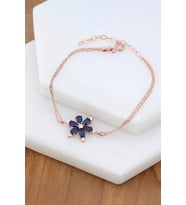 Lacivert Zirkon Taşlı Rose Gümüş Lotus Bayan Bileklik