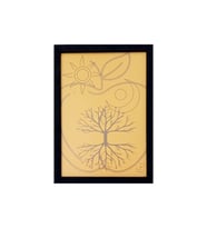 Mutasarım Güneş,Ay ve Yaşam Ağacı Siyah Ahşap Çerçeveli Duvar Tablosu Mistik Minimalist Sanat Meditasyon Alanı Dekoru