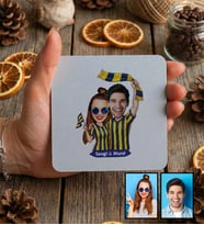 Kişiye Özel Karikatürlü Sarı Lacivert Taraftar Sevgiliye Hediye Bardak Altlığı Sevgililer Günü Hediyesi