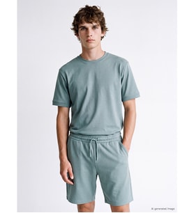 LC WAIKIKI Mavi Bisiklet Yaka Kısa Kollu Erkek Pijama Üst