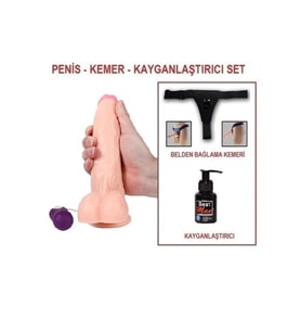 20,5 cm Belden Bağlamalı Titreşimli Realistik Dildo Penis Set