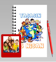 23 Nisan Tasarımlı Kişiye Özel Ahşap Defter Kalem &  Instagram Çerçeve Hediye Seti