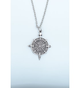 Viking Vegvisir Pusula Gümüş Kaplama Düz Zincir Kolye