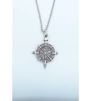 Viking Vegvisir Pusula  Gümüş Kaplama Düz Zincir Kolye