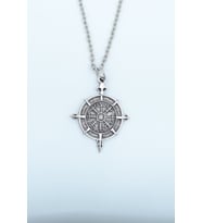 Viking Vegvisir Pusula Gümüş Kaplama Düz Zincir Kolye