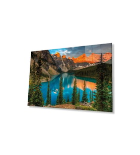 Dağ Yansıma Manzara Cam Tablo 4mm Dayanıklı Temperli Cam Mountain Reflection Landscape Glass Table (Çok Renkli)